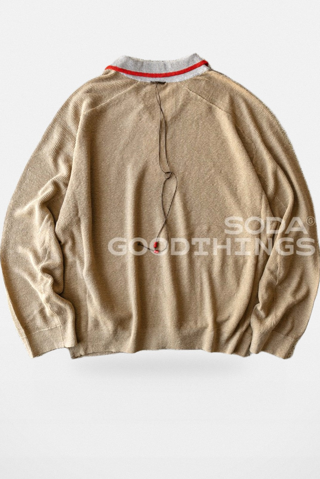 SOD Contrast Collar Linen Knit Sweater in Beige