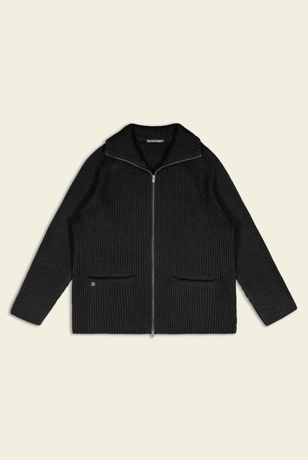 FaxCopyExpress Ribbed Wool Yak Zip Cardigan in Black