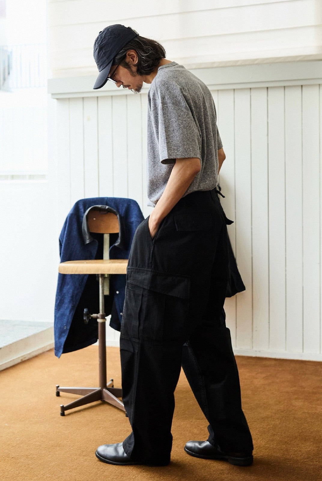 USAGE Heavyweight Ripstop M51 Cargo Pants in Black - On Male Model
