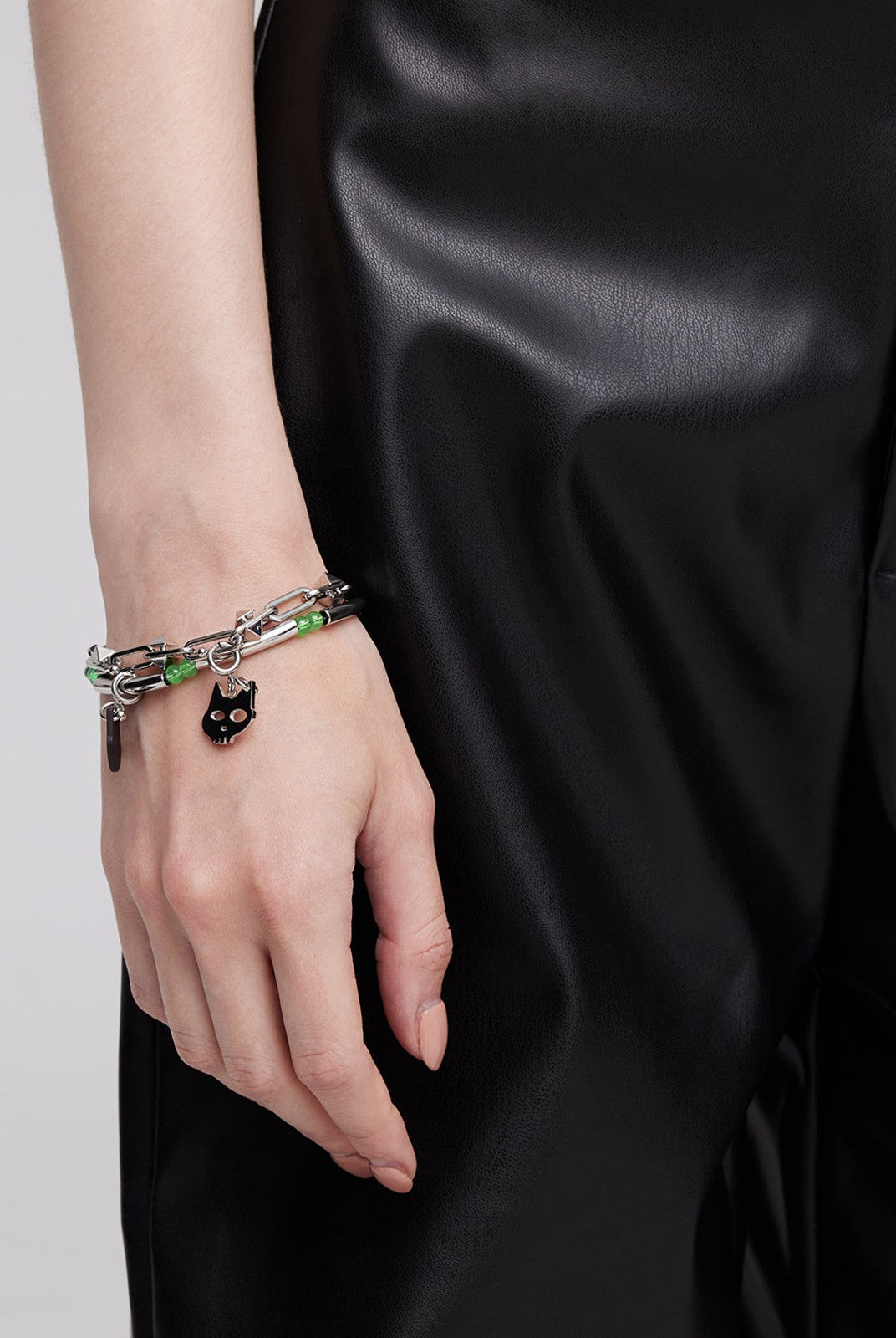 BLACKHEAD Double Layer Cat Charm Bracelet in Silver - On Female Model