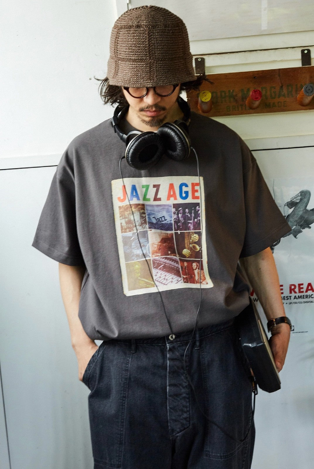 USAGE Heavyweight Graphic Cotton T Shirt in Dark Gray - On Male Model