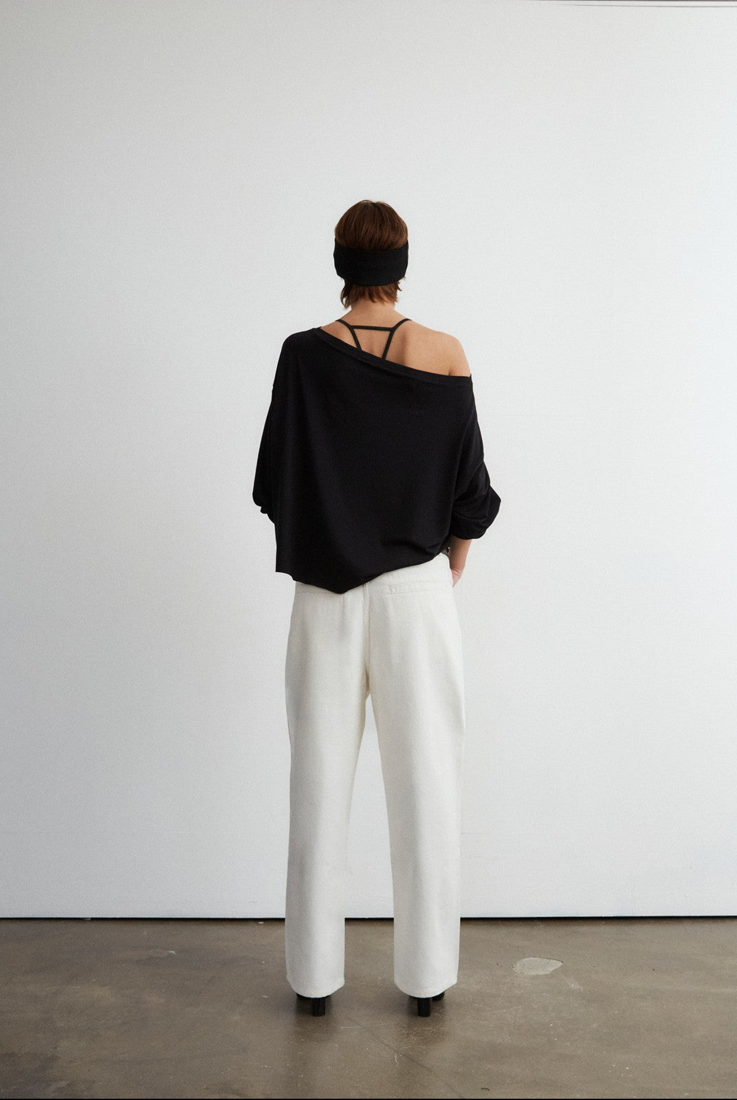 FaxCopyExpress Off Shoulder Overlay Sweatshirt in Black - On Model