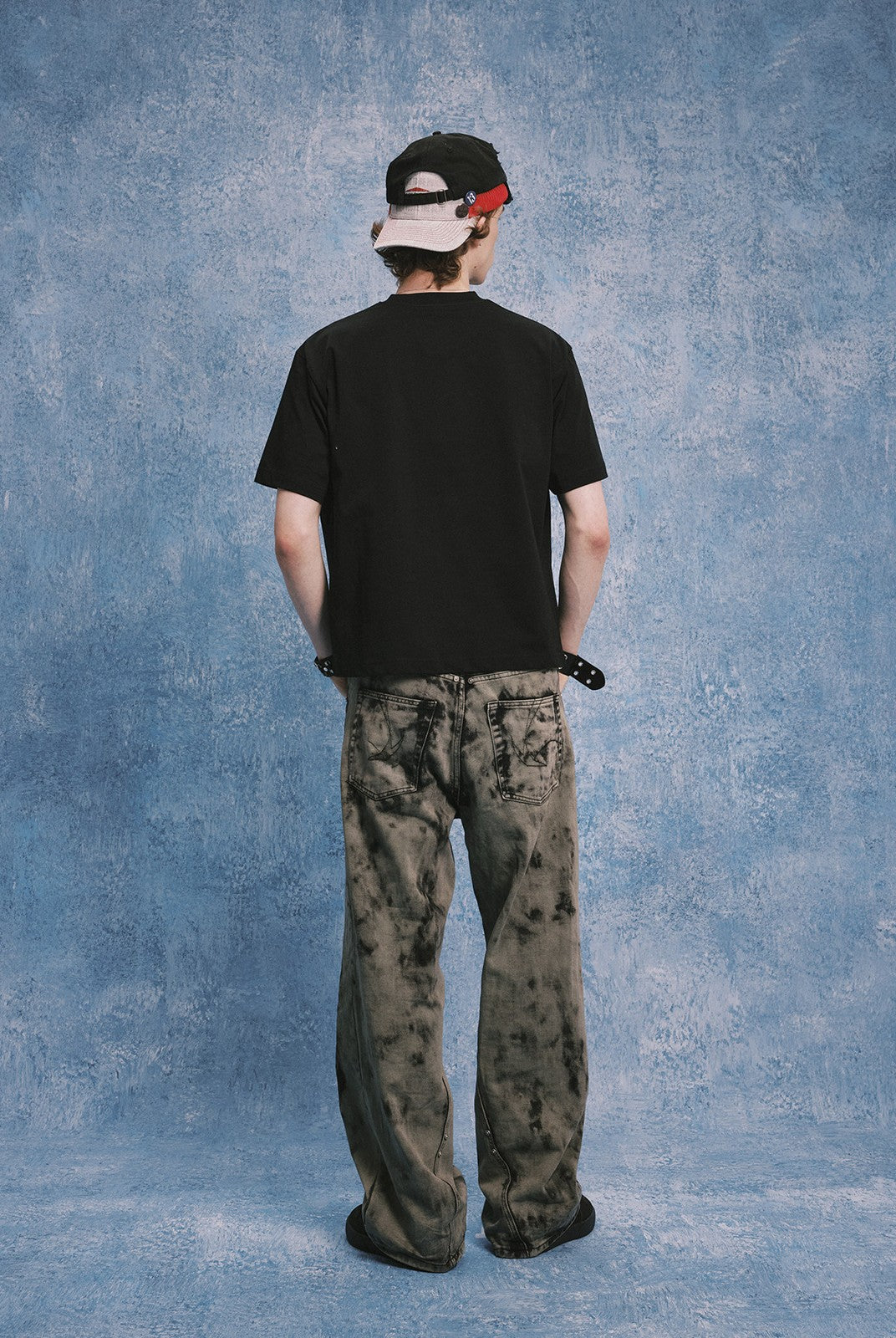SOD Hand Tie Dye Distressed Straight Jeans in Gray - On Model