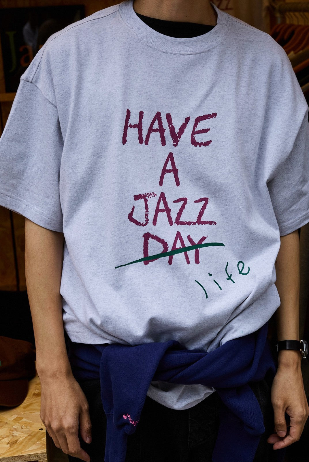 USAGE JZ Festival Graphic Cotton T Shirt in Heather Gray - On Model
