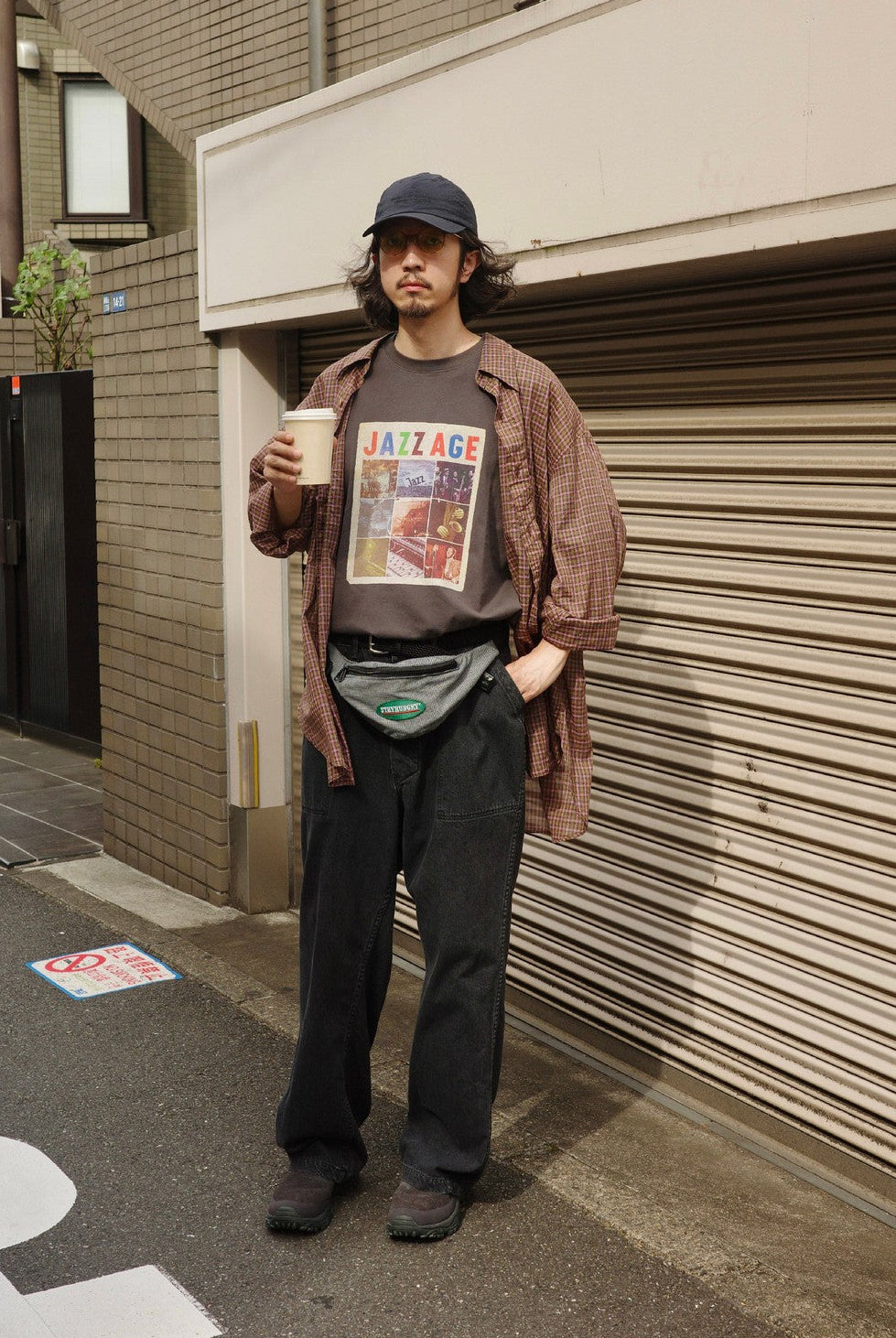 USAGE Heavyweight Graphic Cotton T Shirt in Dark Gray - On Male Model