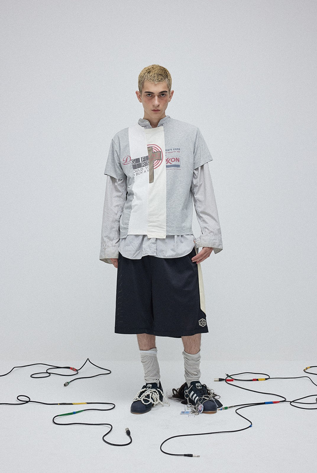 SOD Contrast Panel Mesh Shorts in Black - On Male Model