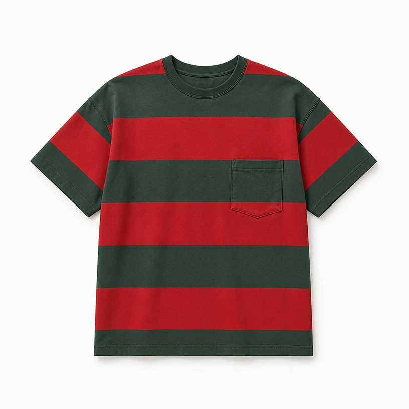Mingstreet ASC launch still-life | USAGE | Wide Striped Cotton Pocket T Shirt | Green | crumple_regen_confirmed_2026-06-25