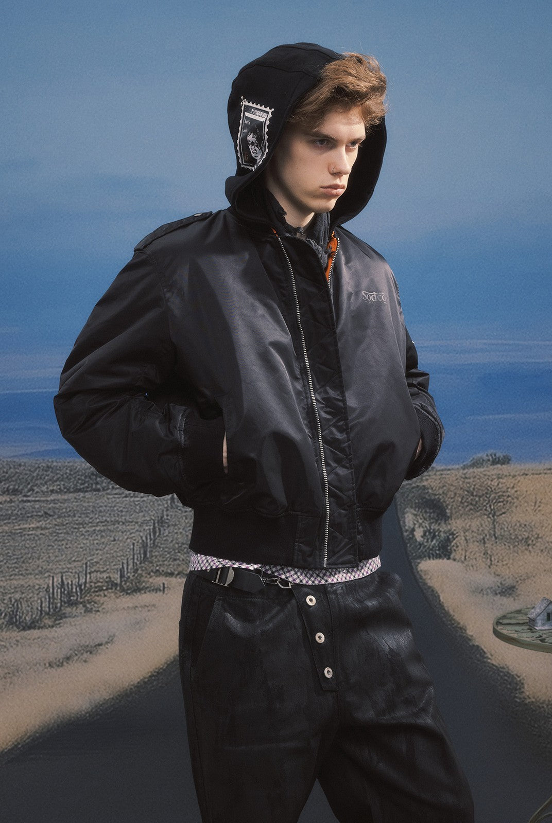 SOD Narcoleptic Hooded Bomber Jacket in Black - On Male Model
