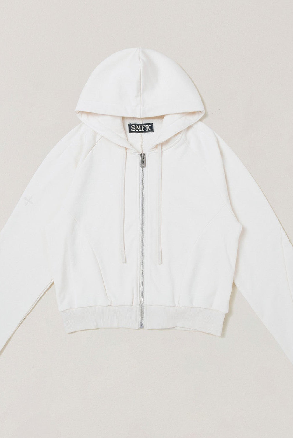 SMFK Garment Dyed Cotton Zip Up Hoodie in White