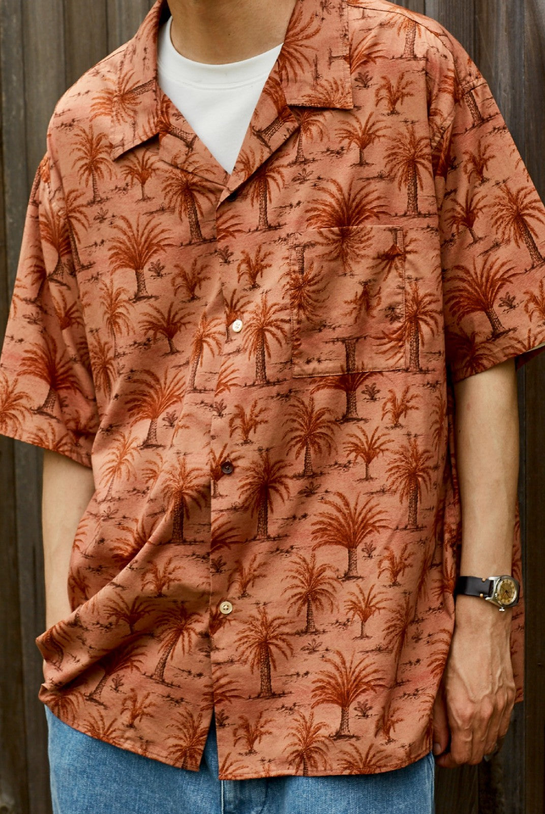 USAGE Floral Japanese Cotton Aloha Shirt in Pink - On Male Model