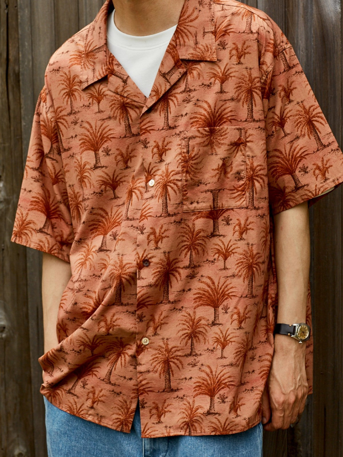 USAGE Floral Japanese Cotton Aloha Shirt in Pink - On Male Model