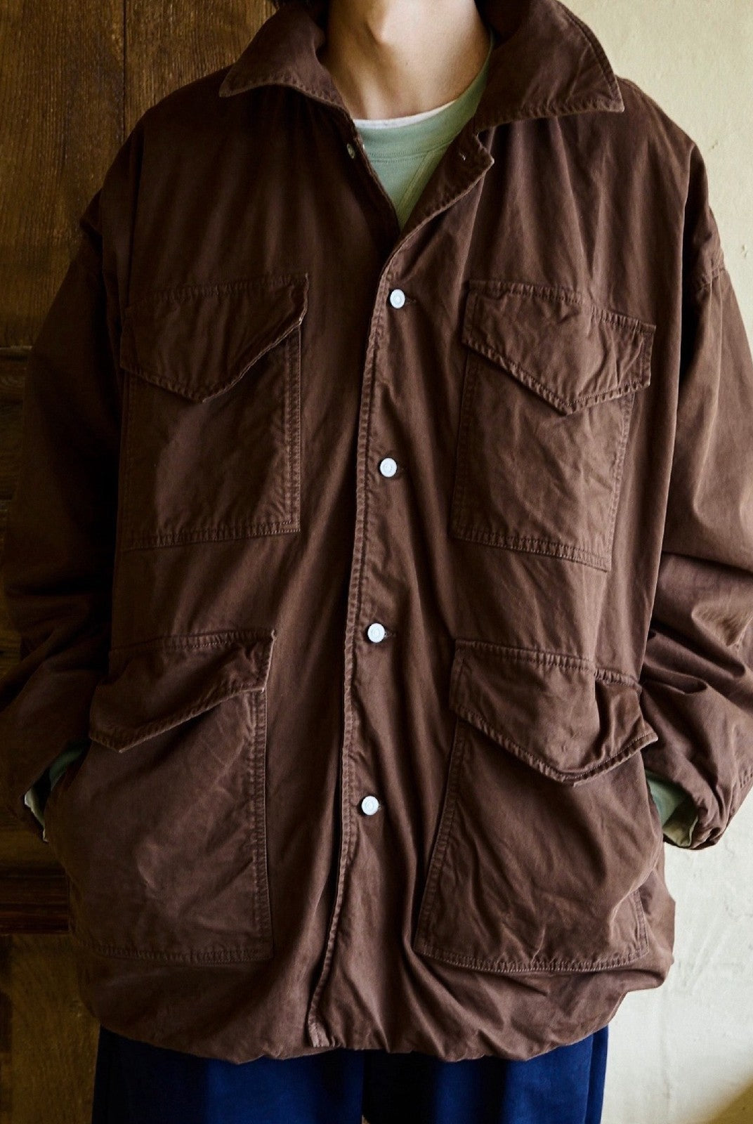 USAGE Washed Cotton Twill M65 Jacket in Brown - On Male Model