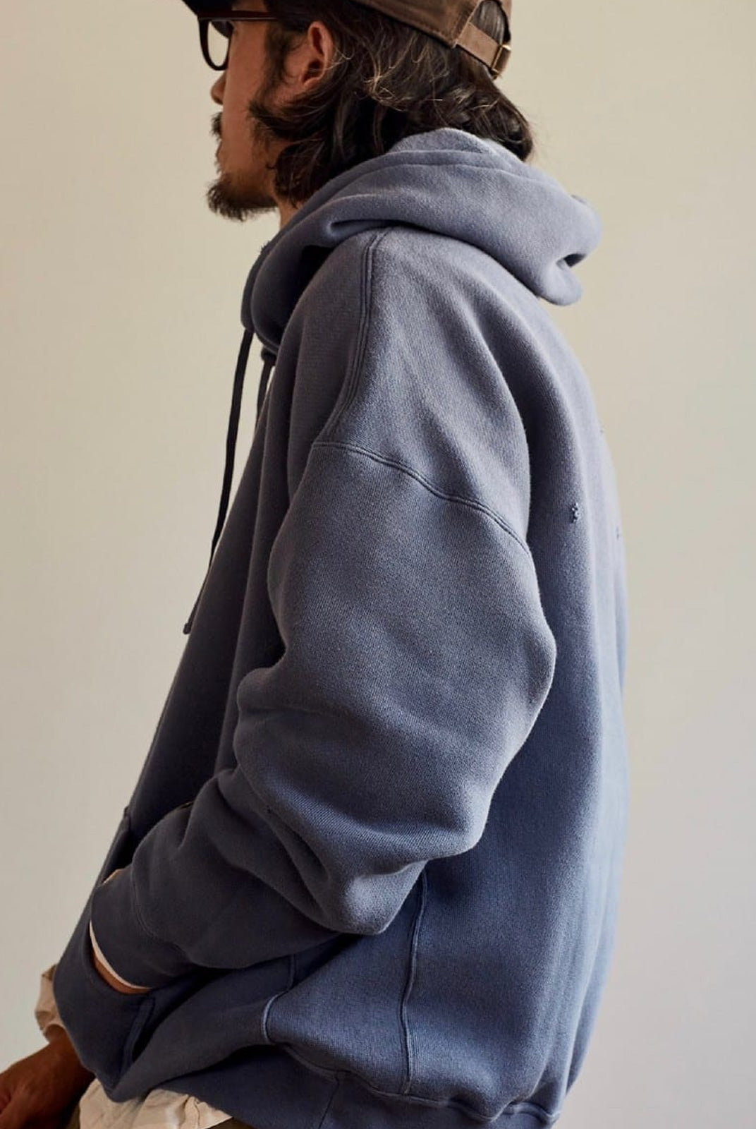 USAGE Faded Vintage Wash Hoodie in Blue - On Male Model