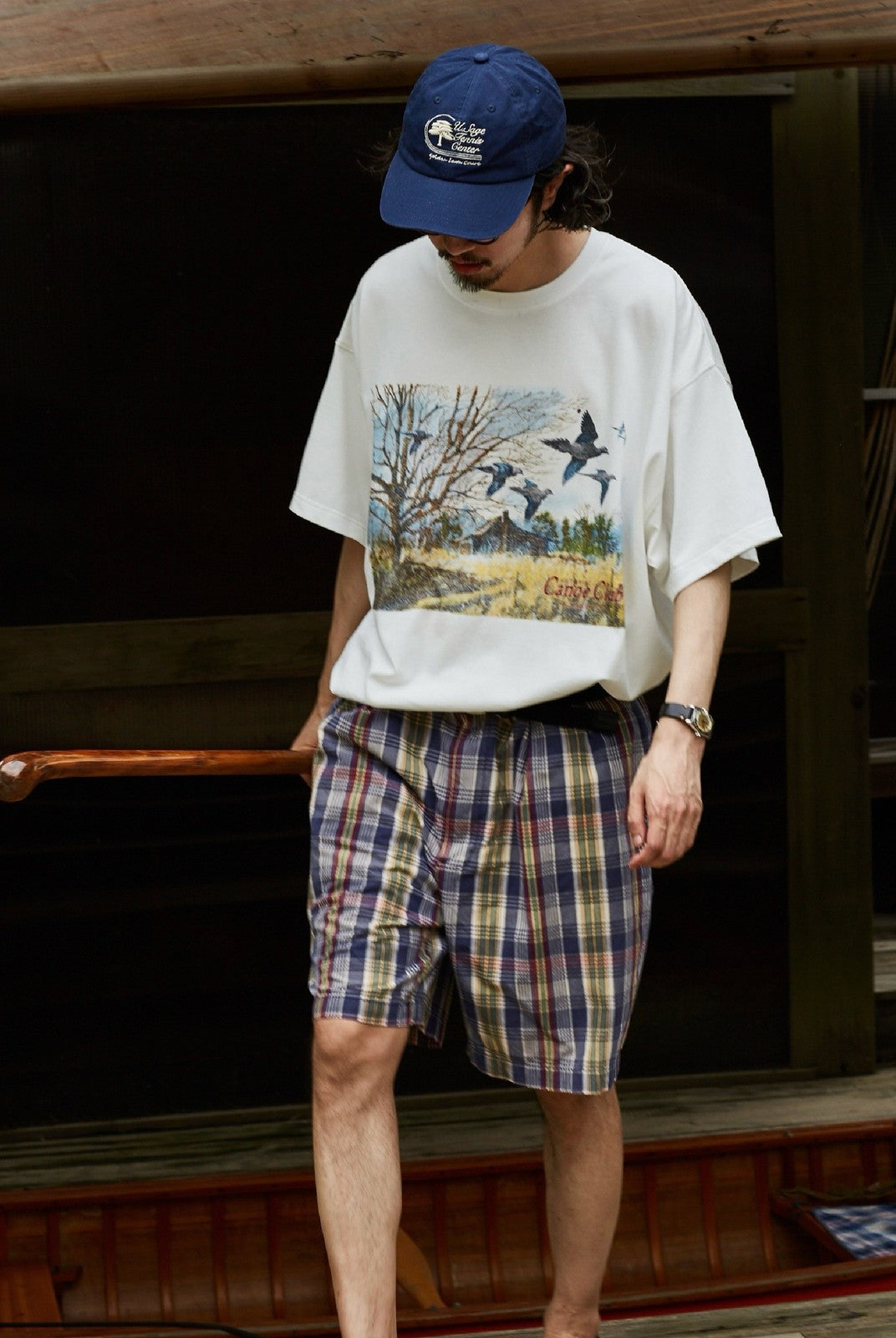 USAGE Canoe Club Graphic Cotton T Shirt in White - On Male Model