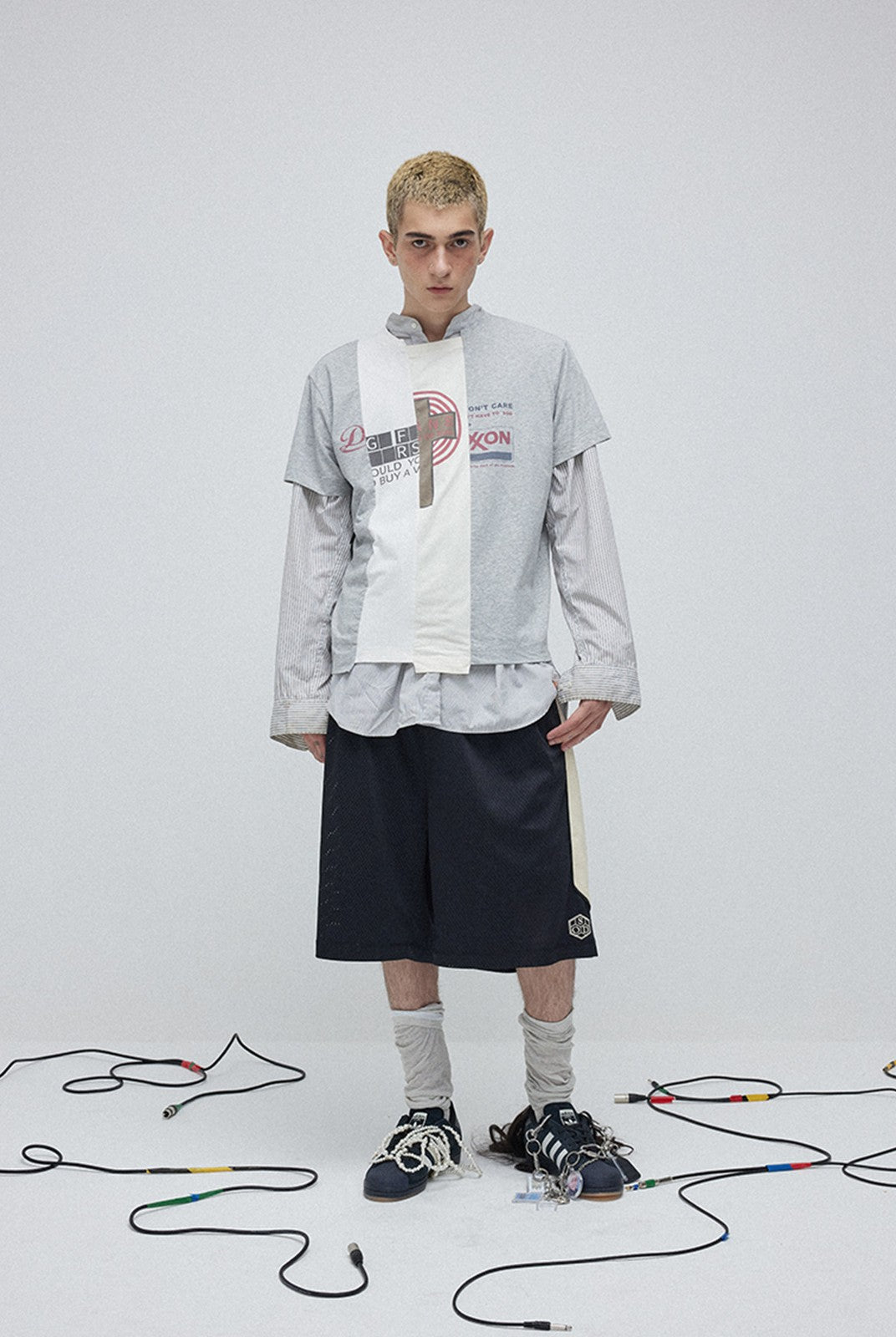 SOD Contrast Panel Mesh Shorts in Black - On Male Model