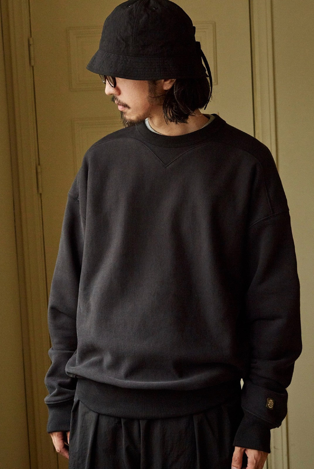 USAGE Reversible Cotton Crewneck Sweatshirt in Gray - On Male Model