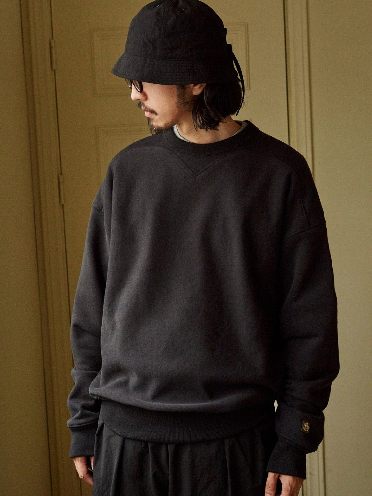 USAGE Reversible Cotton Crewneck Sweatshirt in Gray - On Male Model