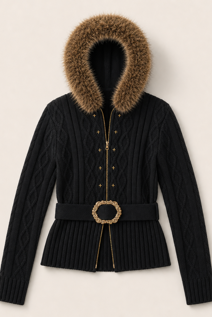 Mingstreet ASC launch still-life | BEERBRO | Faux Fur Trim Wool Cardigan | Black | ready_now_uncrumpled_replacement