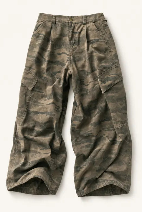 Mingstreet ASC launch still-life | BEERBRO | Camo Wide Leg Cargo Pants | Olive | ready_now_existing_asset