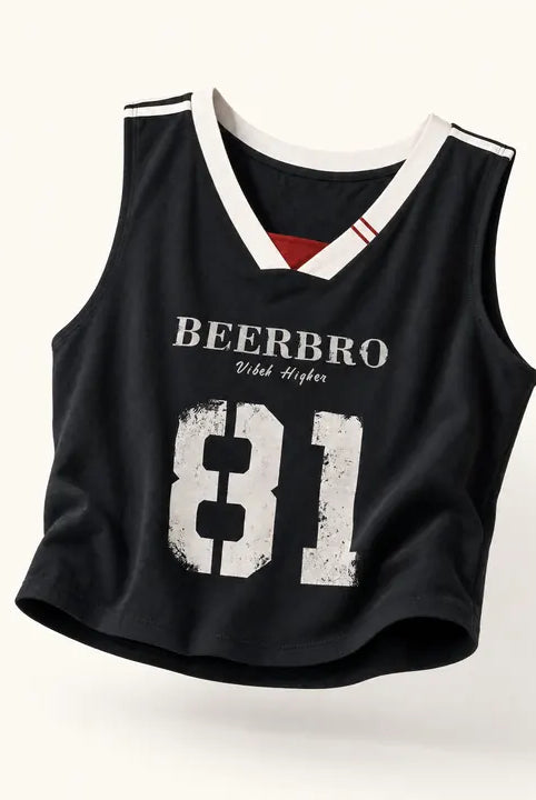 Mingstreet ASC launch still-life | BEERBRO | Graphic V Neck Cropped Tank | Black | ready_now_existing_asset