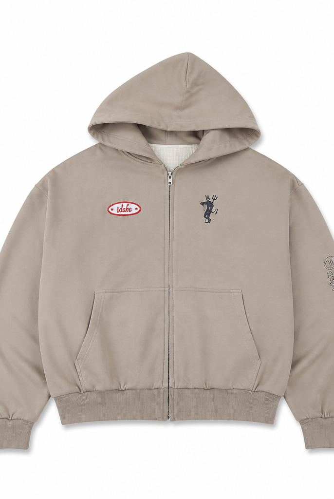 Mingstreet ASC launch still-life | SOD | Reversible Rhinestone Zip Hoodie | Beige | generated_extra_ready_product_colorway