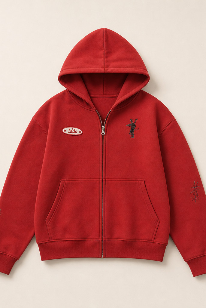 Mingstreet ASC launch still-life | SOD | Reversible Rhinestone Zip Hoodie | Red | ready_now_uncrumpled_replacement