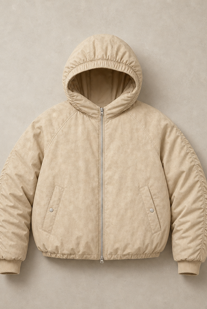 Mingstreet ASC launch still-life | BEERBRO | Washed Cotton Ruched Puffer | Beige | ready_now_uncrumpled_replacement