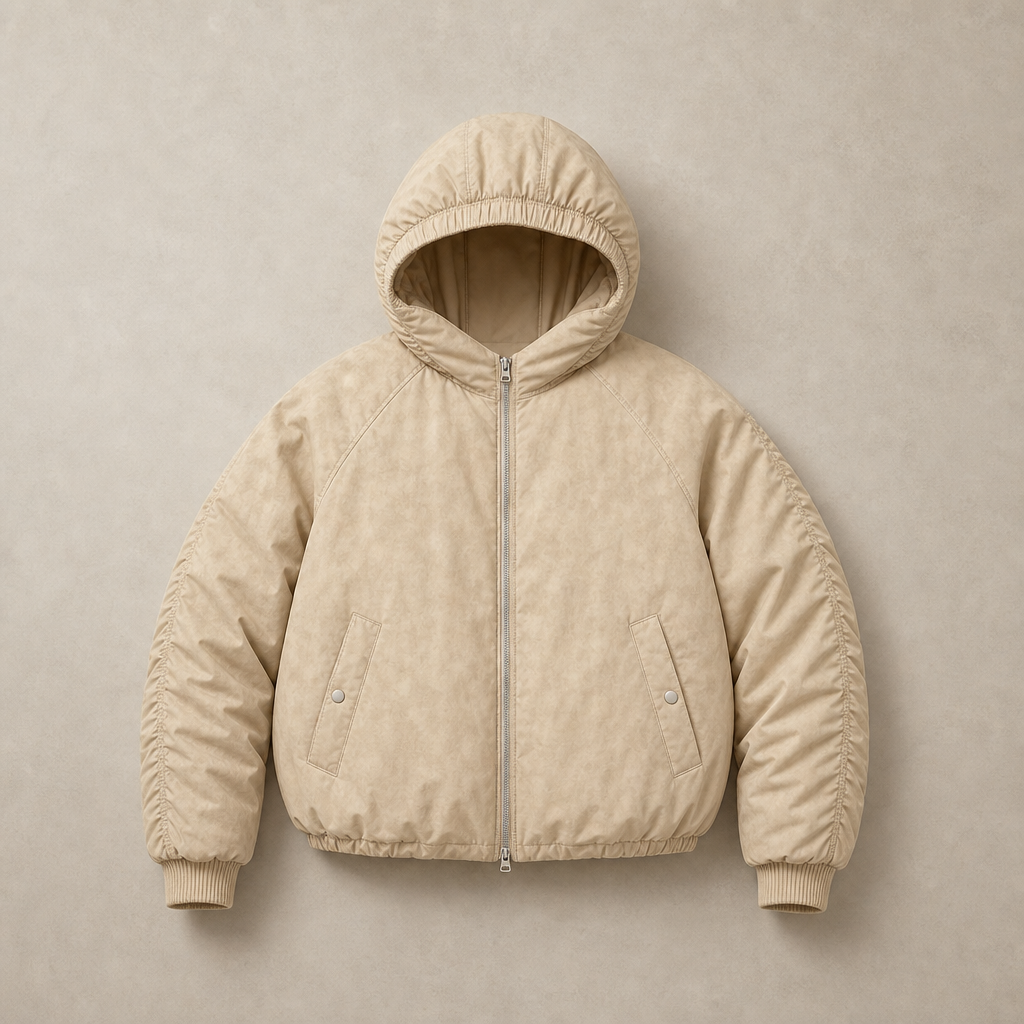 Mingstreet ASC launch still-life | BEERBRO | Washed Cotton Ruched Puffer | Beige | ready_now_uncrumpled_replacement