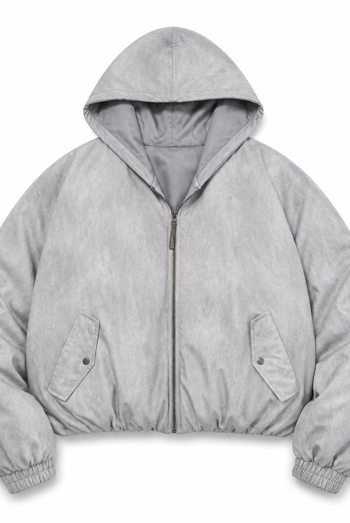 Mingstreet ASC launch still-life | BEERBRO | Washed Cotton Ruched Puffer | Gray | generated_extra_ready_product_colorway