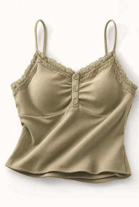 Mingstreet ASC launch still-life | BEERBRO | Lace Trim Built In Bra Camisole | Olive | ready_now_existing_asset
