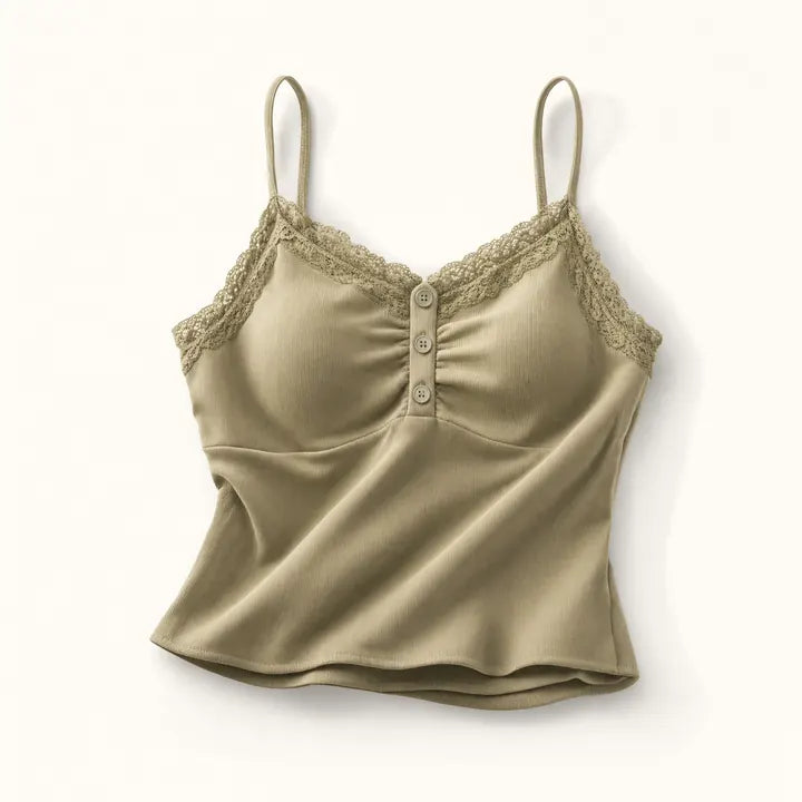 Mingstreet ASC launch still-life | BEERBRO | Lace Trim Built In Bra Camisole | Olive | ready_now_existing_asset