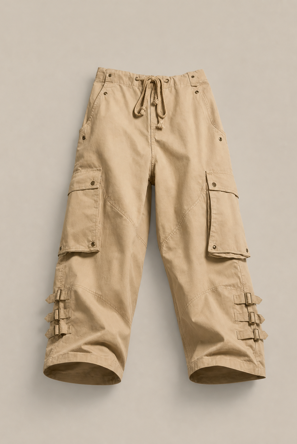 Mingstreet ASC launch still-life | BEERBRO | Washed Buckle Strap Cargo Pants | Beige | ready_now_existing_asset