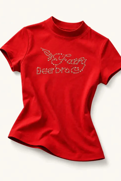 Mingstreet ASC launch still-life | BEERBRO | Studded Graphic Mock Neck Tee | Red | ready_now_existing_asset