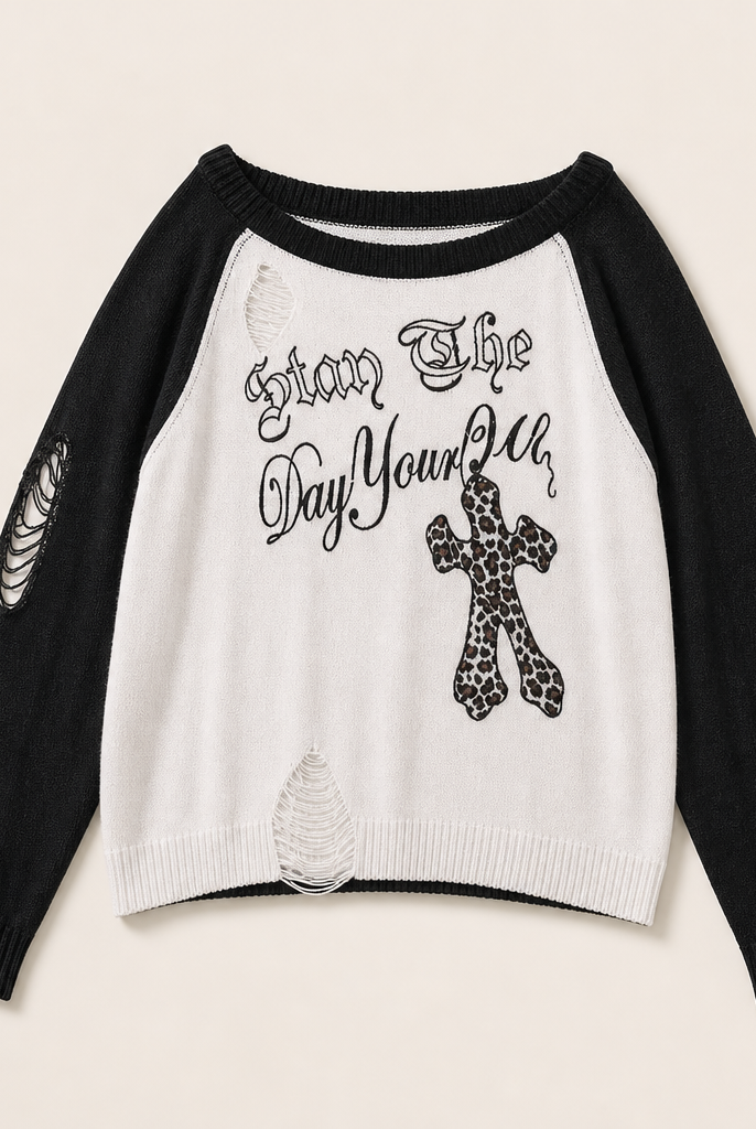 Mingstreet ASC launch still-life | BEERBRO | Distressed Graphic Off Shoulder Sweater | Black | ready_now_uncrumpled_replacement