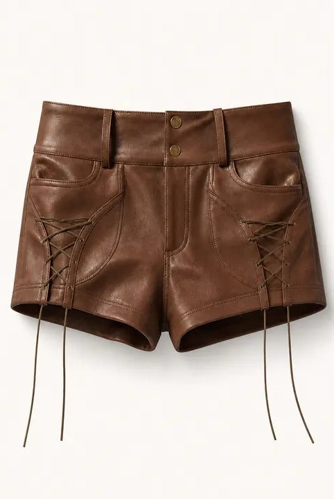 Mingstreet ASC launch still-life | BEERBRO | Lace Up Faux Leather Hot Pants | Brown | ready_now_existing_asset