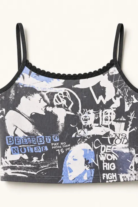 Mingstreet ASC launch still-life | BEERBRO | Rock Graphic Cropped Camisole | Dark Gray | ready_now_existing_asset