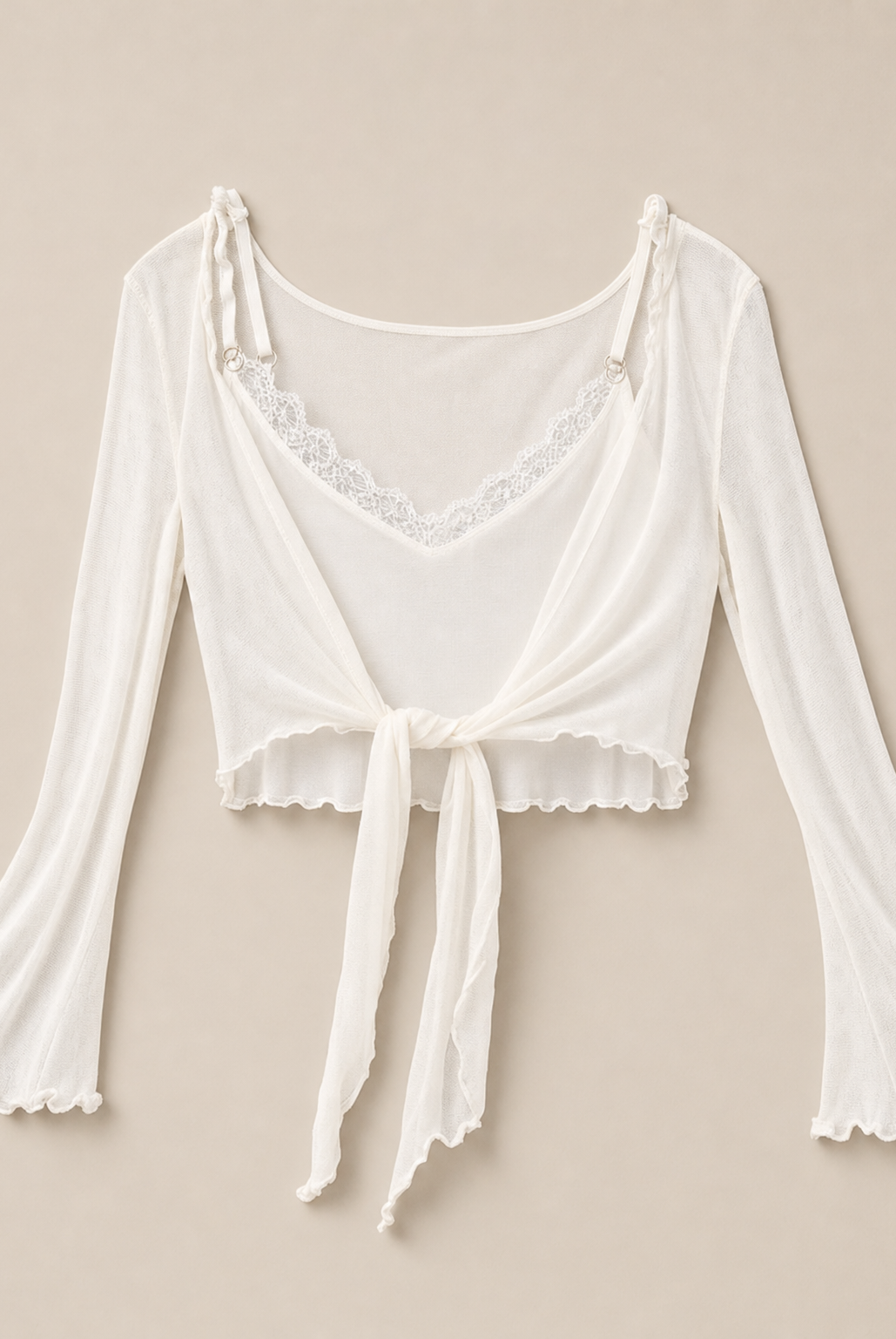 Mingstreet ASC launch still-life | BEERBRO | Sheer Mesh Tie Front Top | White | ready_now_existing_asset