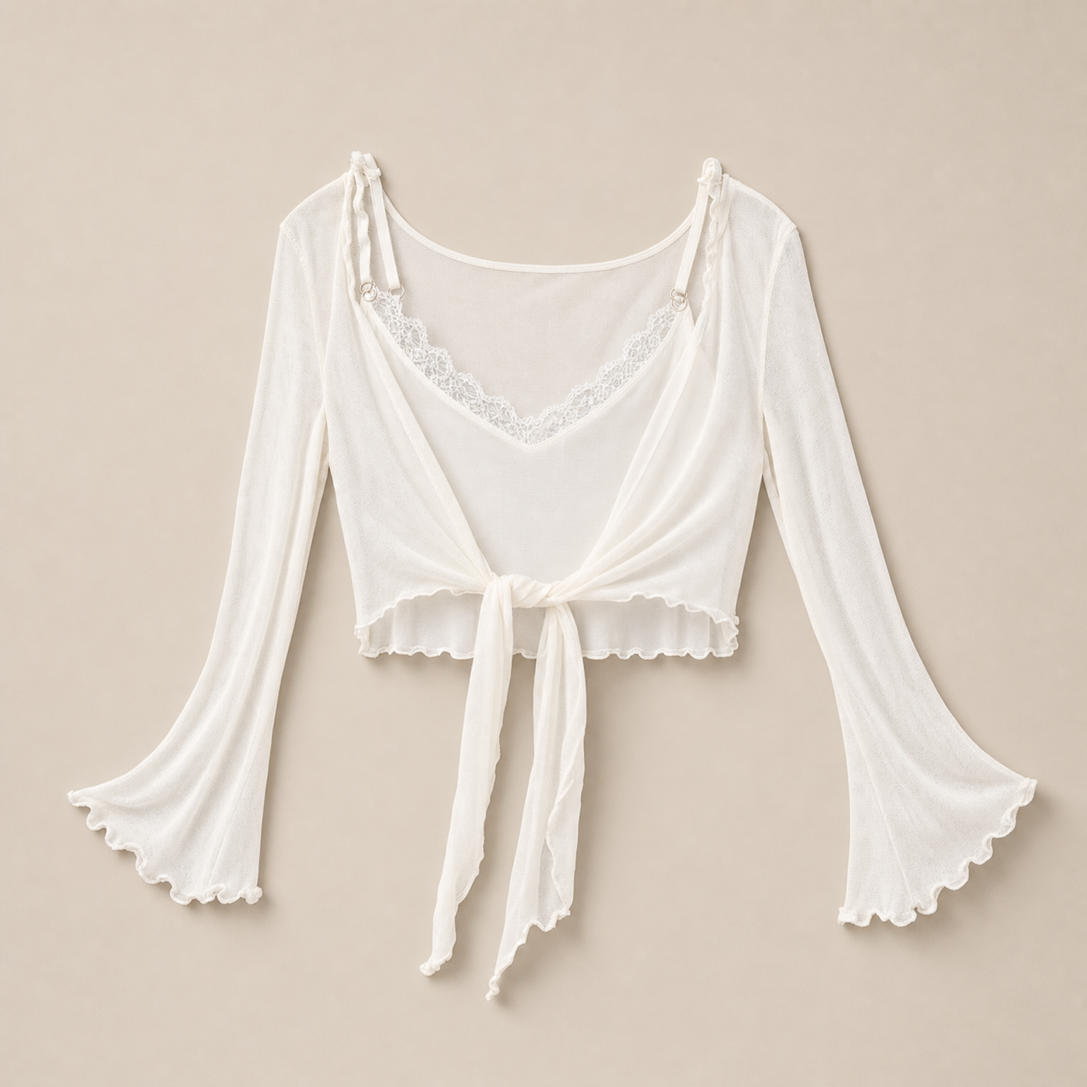 Mingstreet ASC launch still-life | BEERBRO | Sheer Mesh Tie Front Top | White | ready_now_existing_asset