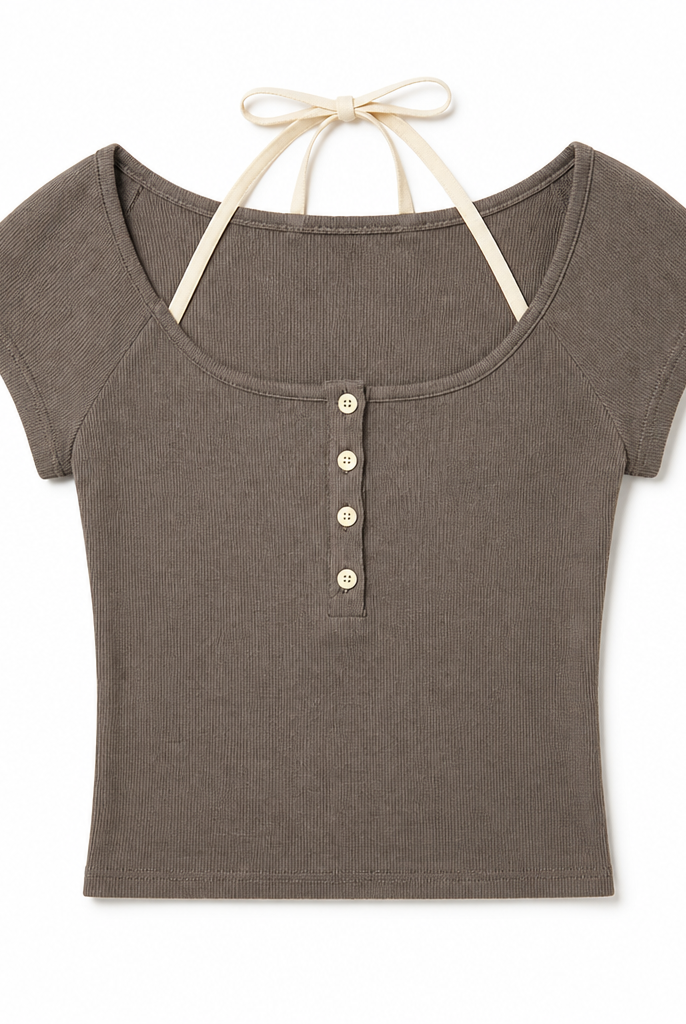 Mingstreet ASC launch still-life | BEERBRO | Faux Layered Knit Henley Crop Top | Beige | generated_extra_ready_product_colorway