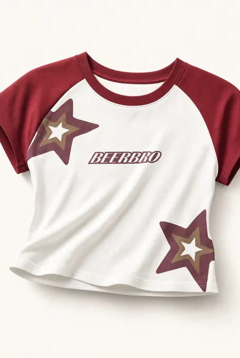 Mingstreet ASC launch still-life | BEERBRO | Leopard Star Raglan Crop Top | Red | ready_now_existing_asset
