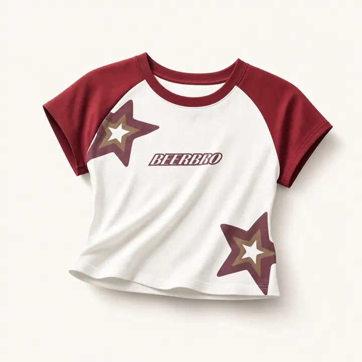 Mingstreet ASC launch still-life | BEERBRO | Leopard Star Raglan Crop Top | Red | ready_now_existing_asset