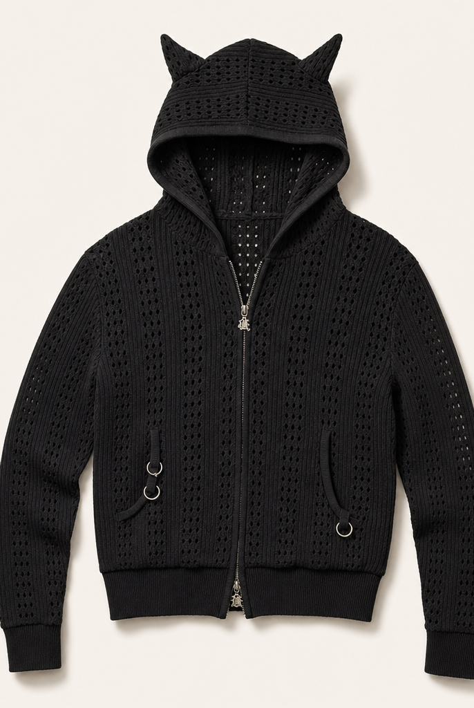Mingstreet ASC launch still-life | BEERBRO | Devil Horn Open Knit Cardigan | Black | ready_now_uncrumpled_replacement