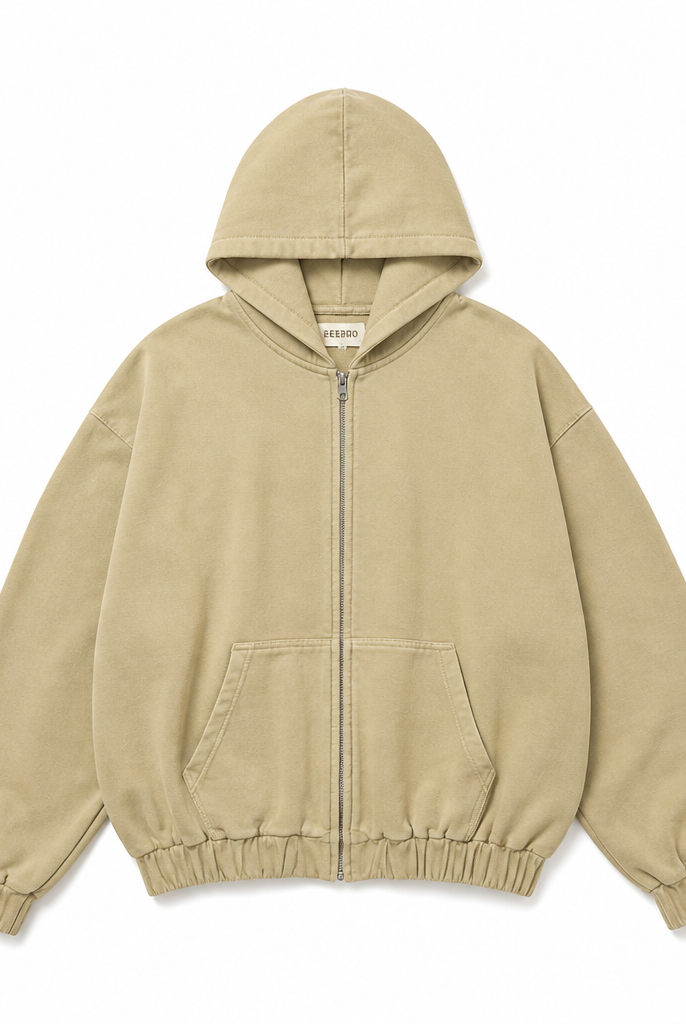 Mingstreet ASC launch still-life | BEERBRO | Washed Fleece Zip Up Hoodie | Beige | generated_extra_ready_product_colorway