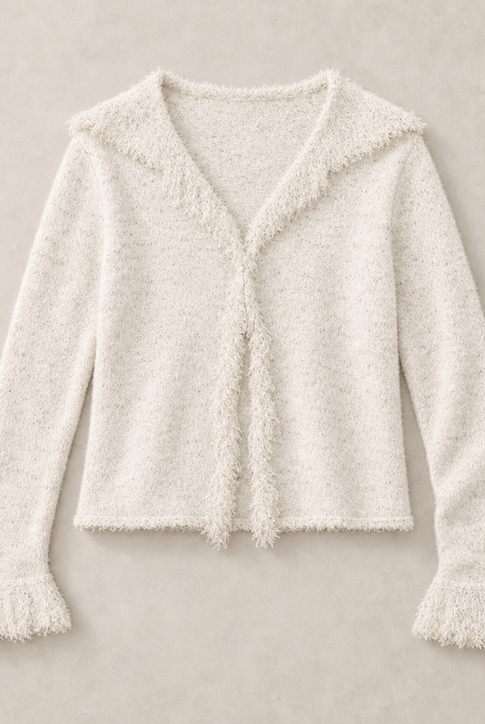 Mingstreet ASC launch still-life | BEERBRO | Raw Edge Textured Knit Cardigan | White | ready_now_uncrumpled_replacement