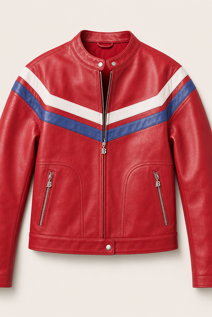 Mingstreet ASC launch still-life | BEERBRO | Contrast Stripe Leather Jacket | Red | ready_now_uncrumpled_replacement