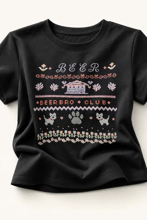 Mingstreet ASC launch still-life | BEERBRO | Mosaic Puppy Graphic Baby Tee | Black | ready_now_existing_asset