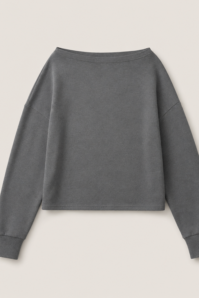 Mingstreet ASC launch still-life | FaxCopyExpress | Off Shoulder Overlay Sweatshirt | Gray | ready_now_uncrumpled_replacement