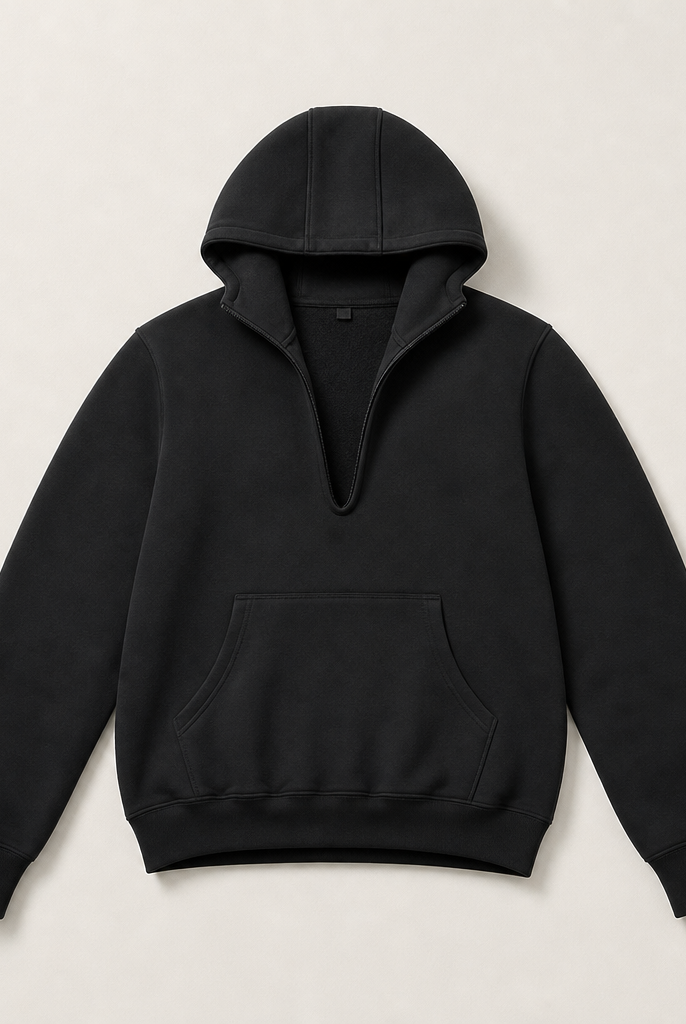 Mingstreet ASC launch still-life | FaxCopyExpress | Fleece Lined Deep V Neck Hoodie | Black | ready_now_uncrumpled_replacement