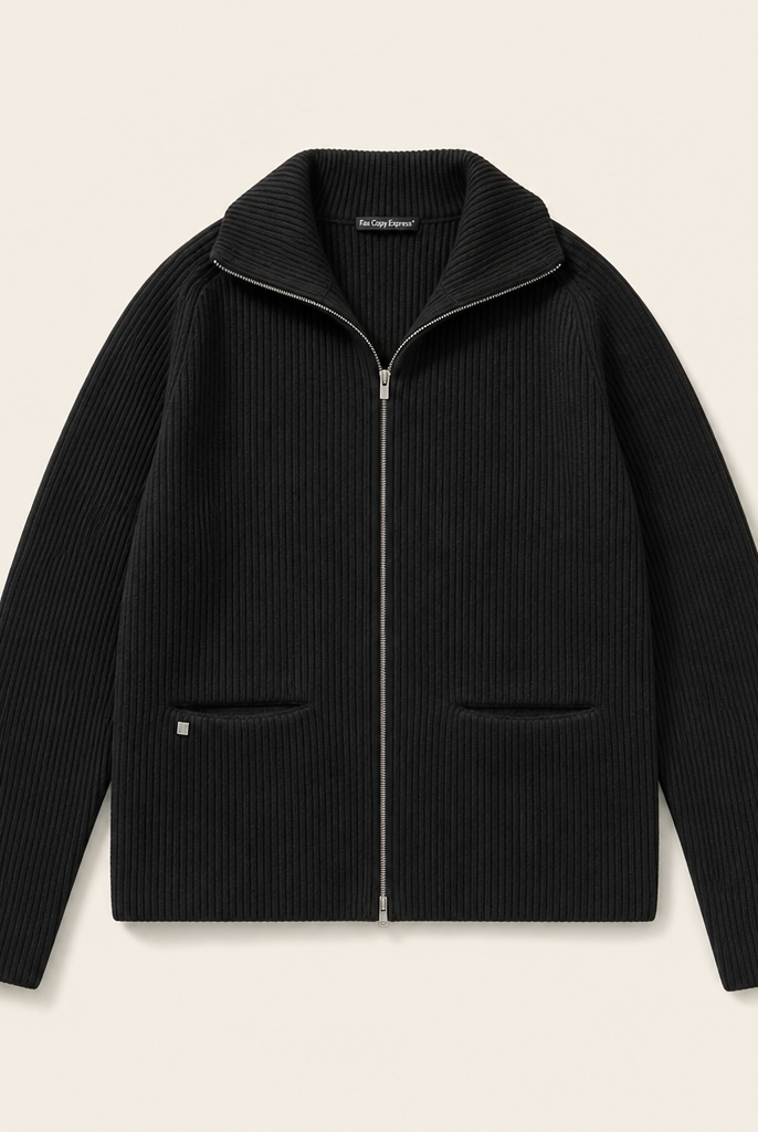 Mingstreet ASC launch still-life | FaxCopyExpress | Ribbed Wool Yak Zip Cardigan | Black | ready_now_uncrumpled_replacement