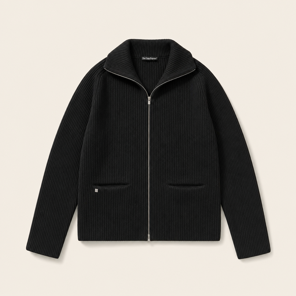 Mingstreet ASC launch still-life | FaxCopyExpress | Ribbed Wool Yak Zip Cardigan | Black | ready_now_uncrumpled_replacement